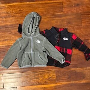 The North Face Kids Gray Fleece Hoodie and Black Red Plaid Top